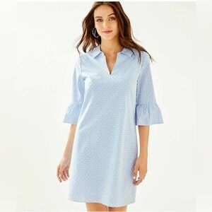 Lilly Pulitzer Ginger  Dress Blue Peri Bell Sleeves Relaxed Fit SZ 6